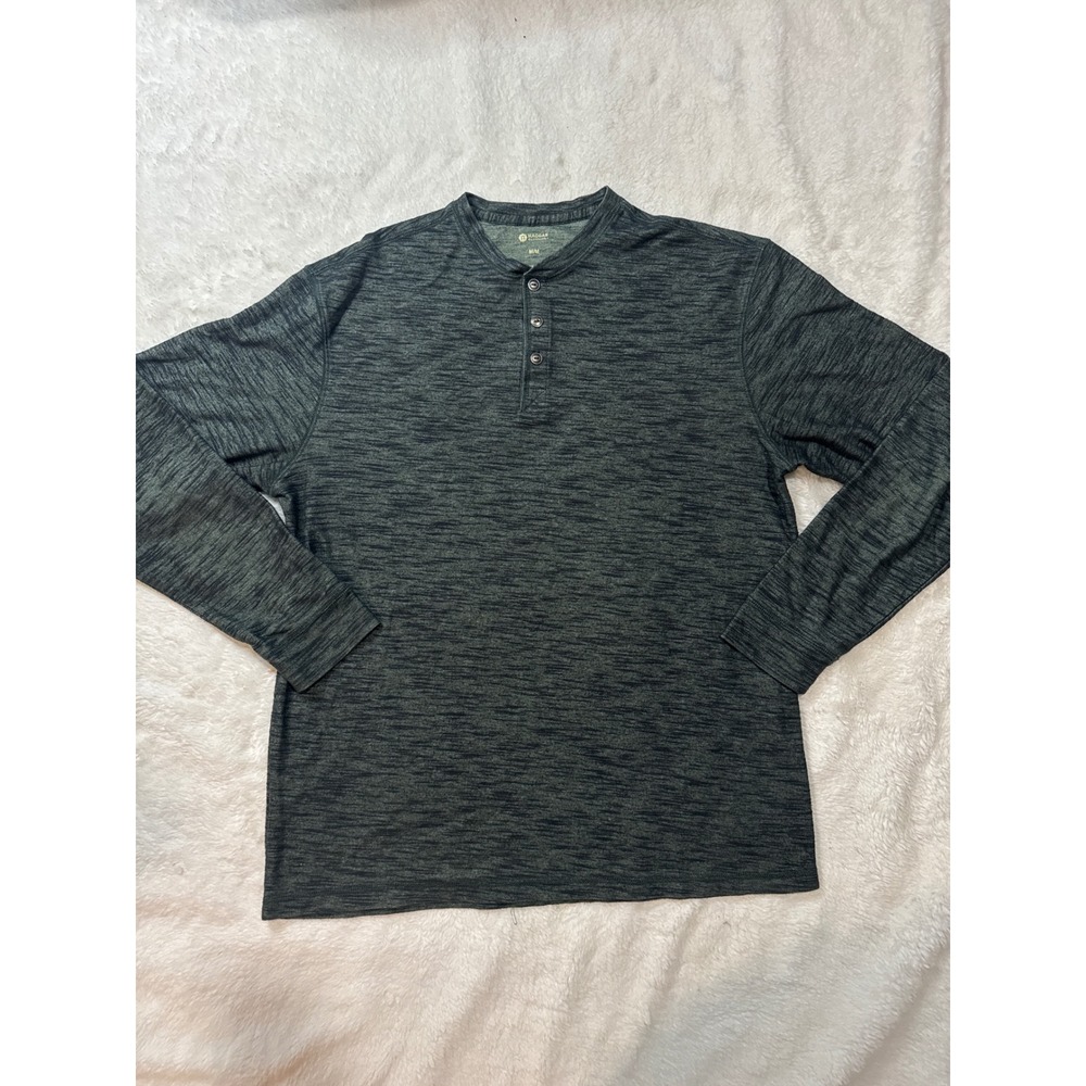 Haggar Henley Shirt Mens Medium Green Grey Excellent Long Sleeve Space Dye